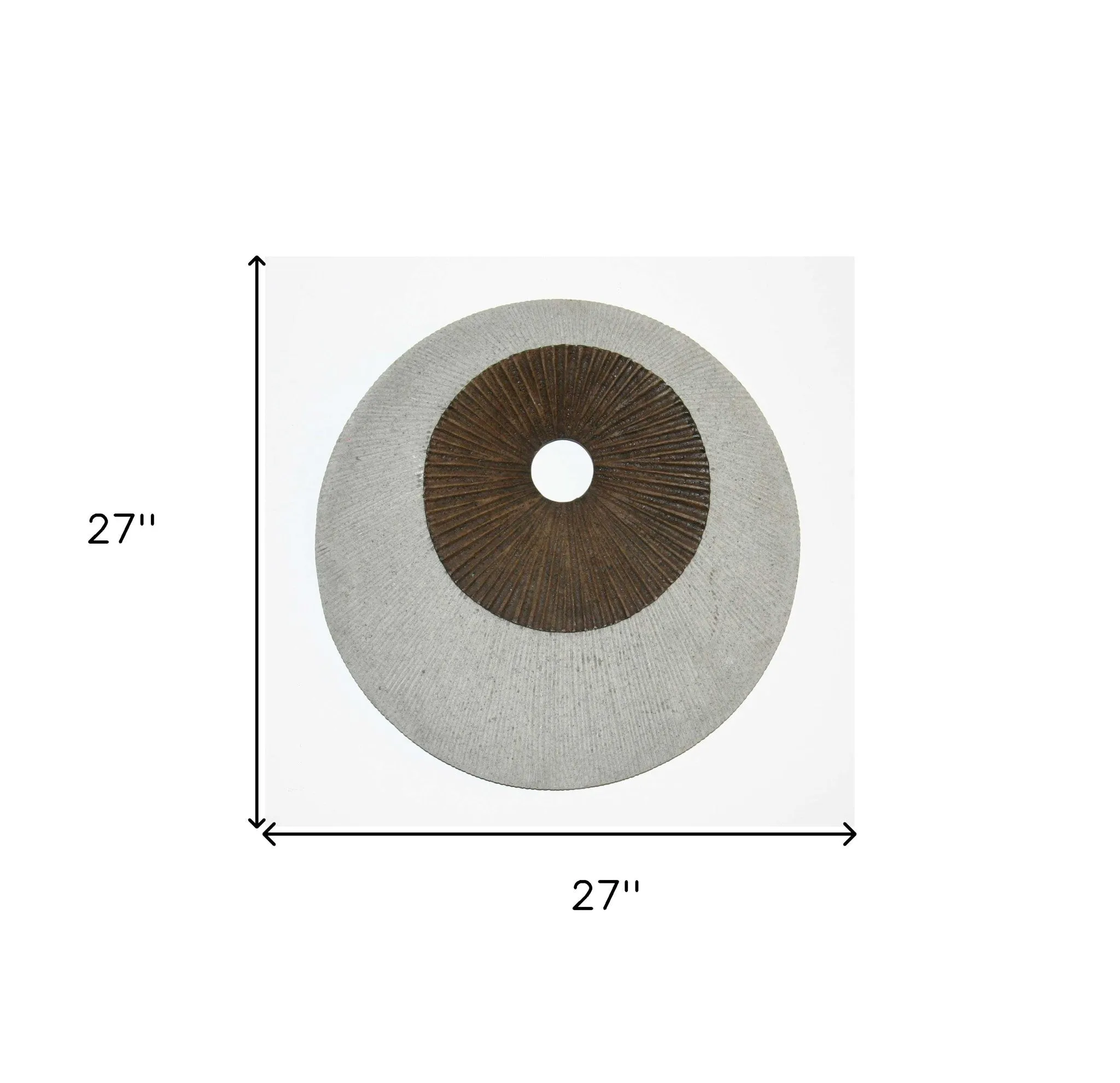 27" X 27" X 3" Brown & Gray Round Double Layer Ribbed  Wall Decor