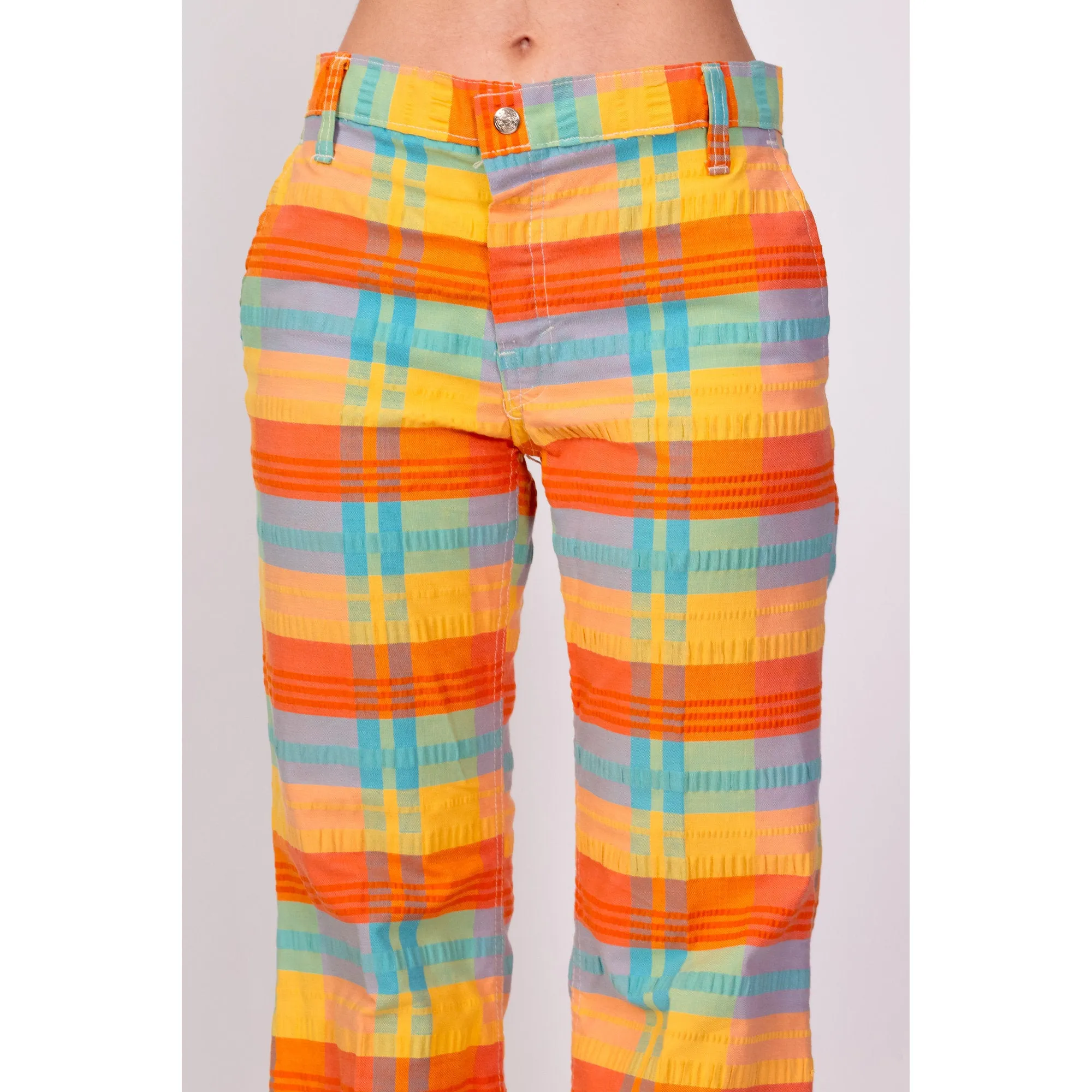 70s Colorful Plaid Bell Bottoms - Extra Small