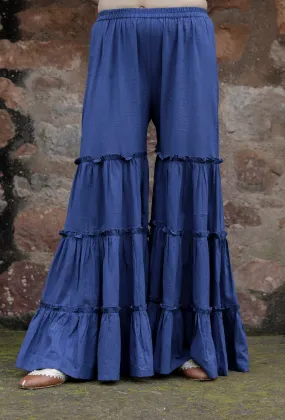 Aabha Indigo Solid Blue Tier Sharara Pants