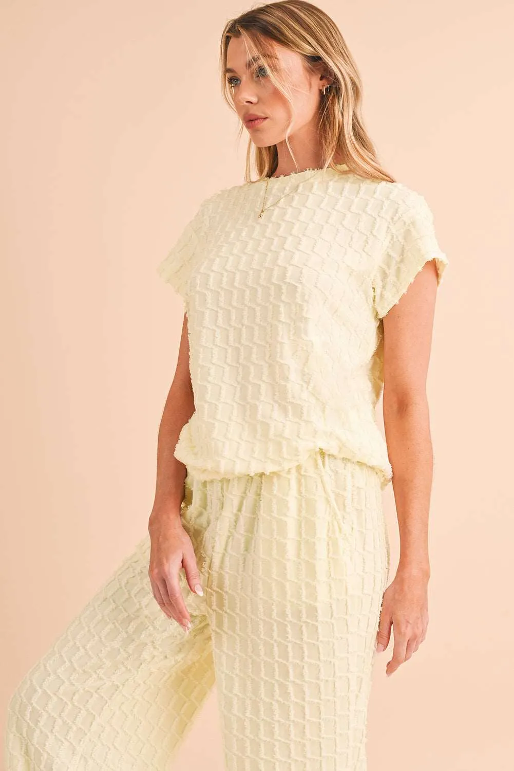 Apricot Lattice Textured Tee and Wide Leg Pants Two-Piece Set