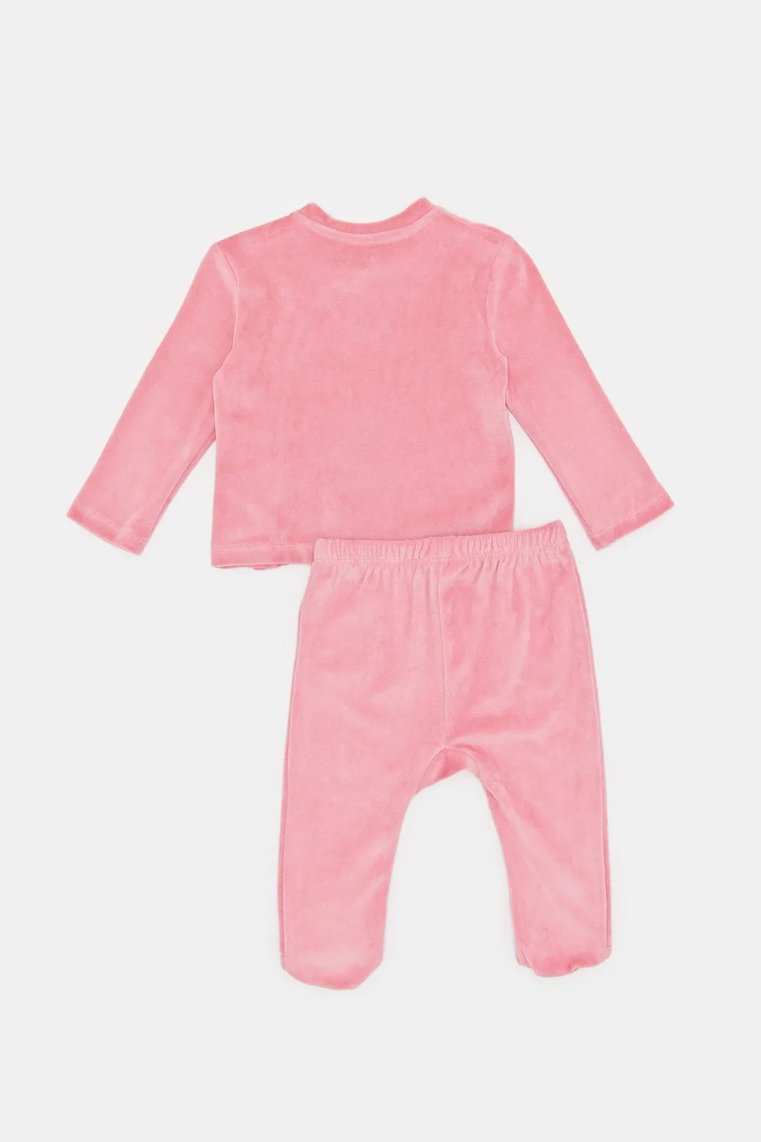 Babies Pink Textured Printed Pyjama Set (2 Piece)