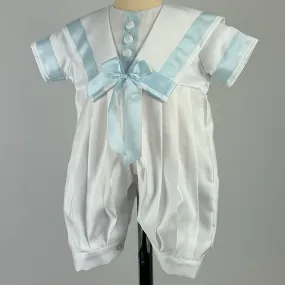 Baby Boys White Christening Outfit Romper with Hat