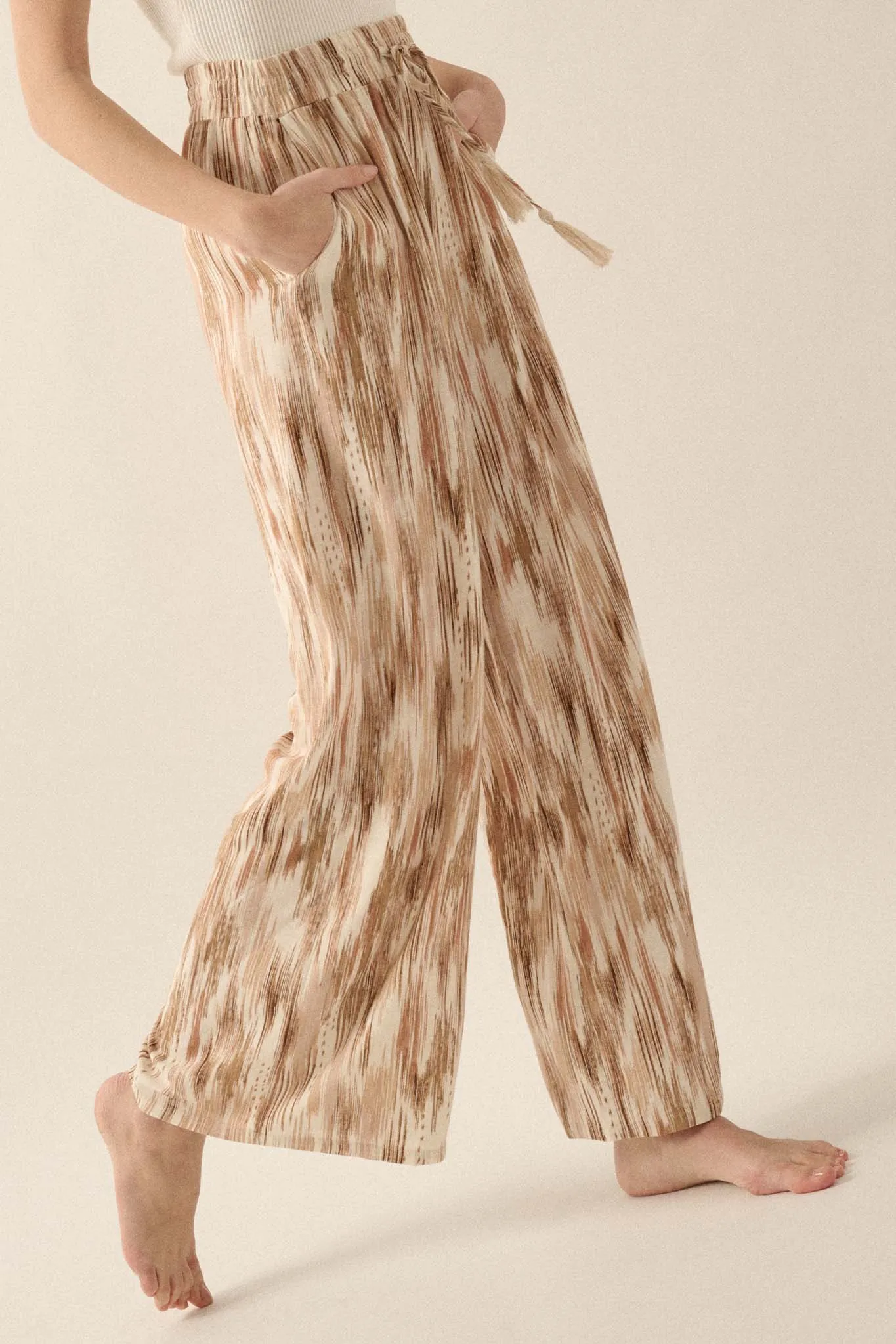 Beach Bash Abstract-Print Wide-Leg Drawstring Pants