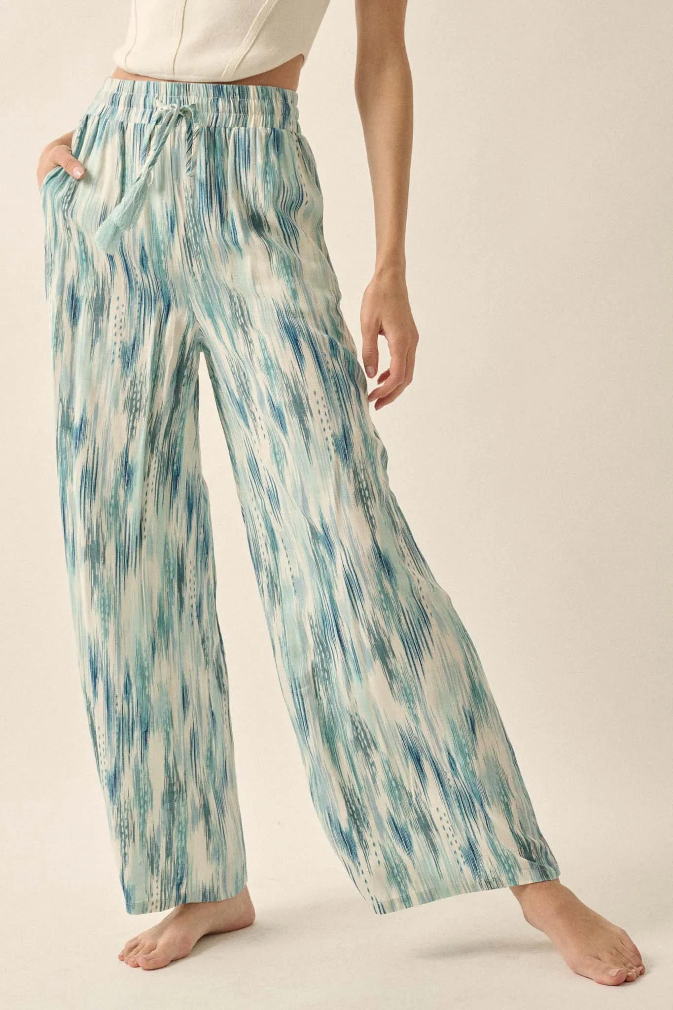 Beach Bash Abstract-Print Wide-Leg Drawstring Pants