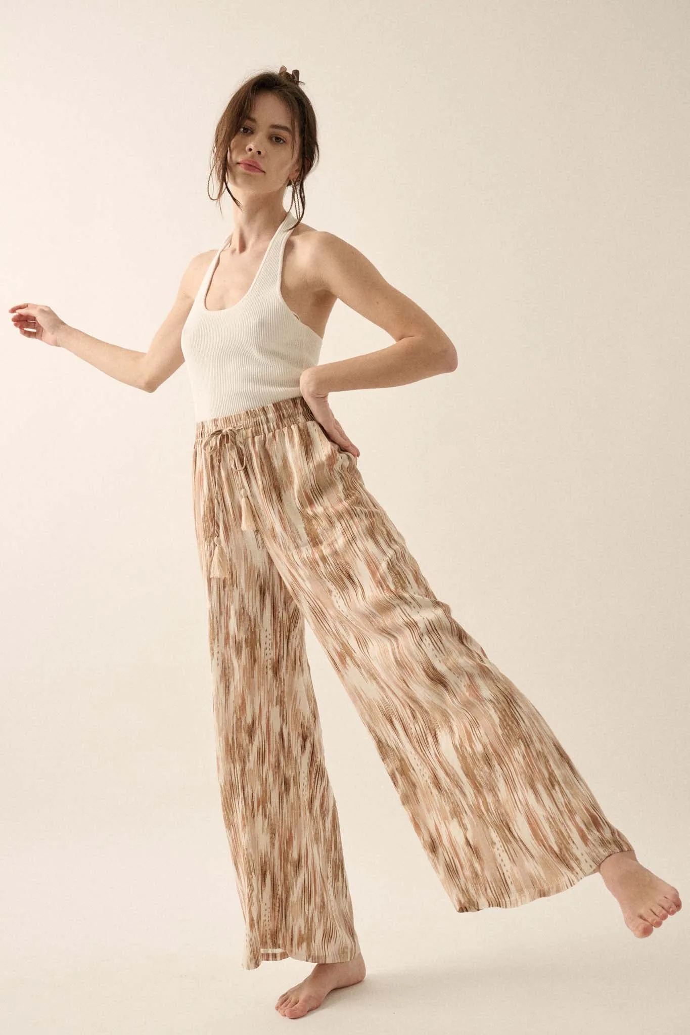 Beach Bash Abstract-Print Wide-Leg Drawstring Pants