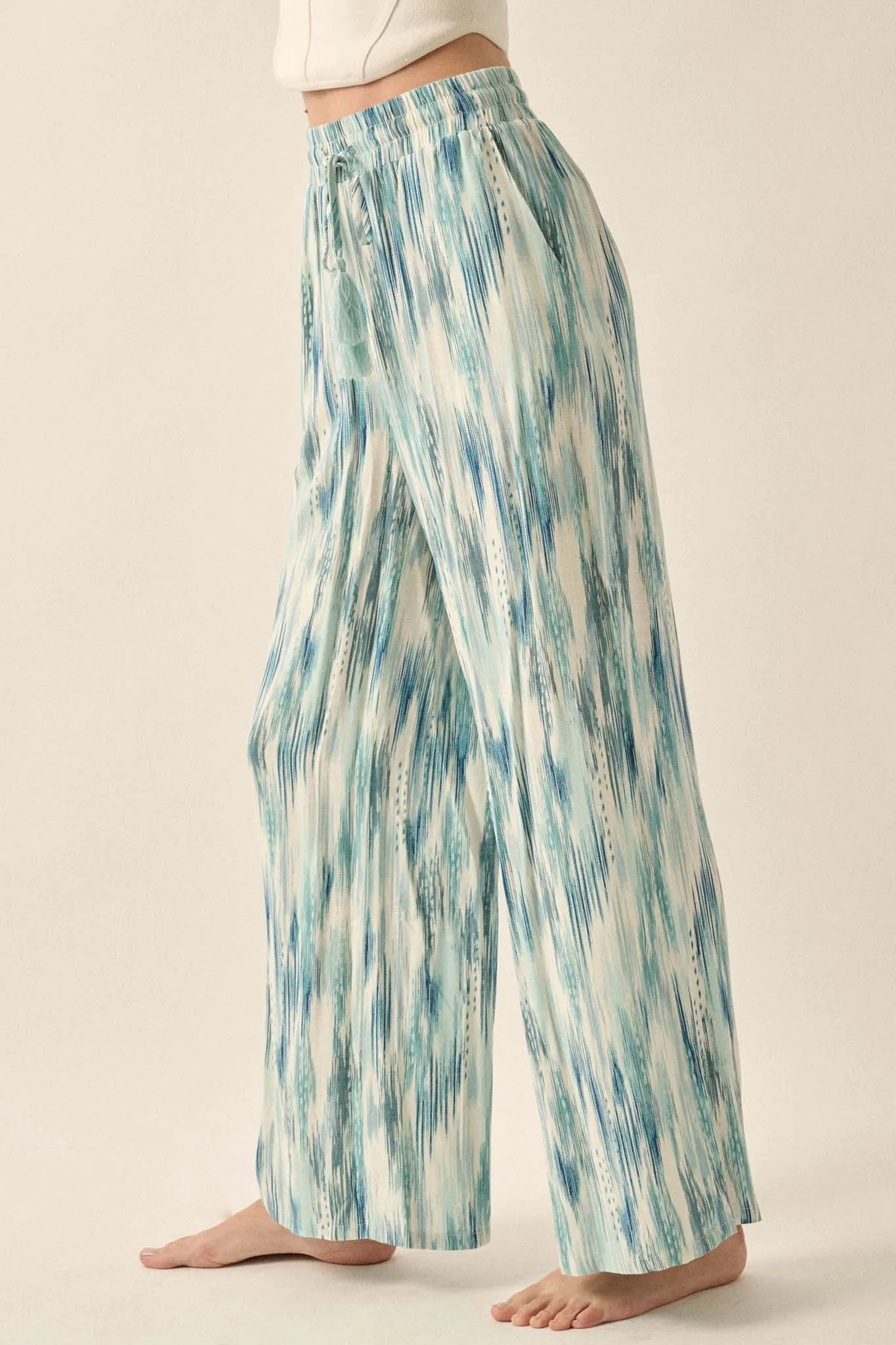 Beach Bash Abstract-Print Wide-Leg Drawstring Pants