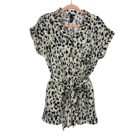 Big Hit Animal Print Button Up Belted Romper- Size M