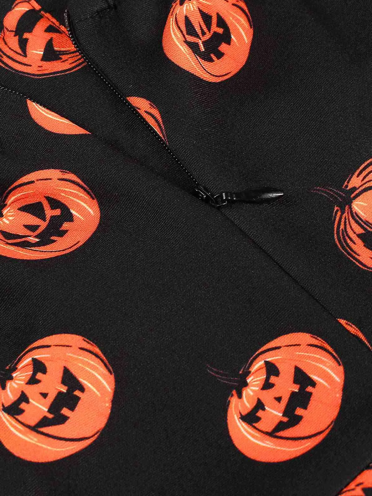 Black 1950s Halloween Pumpkin Face Romper