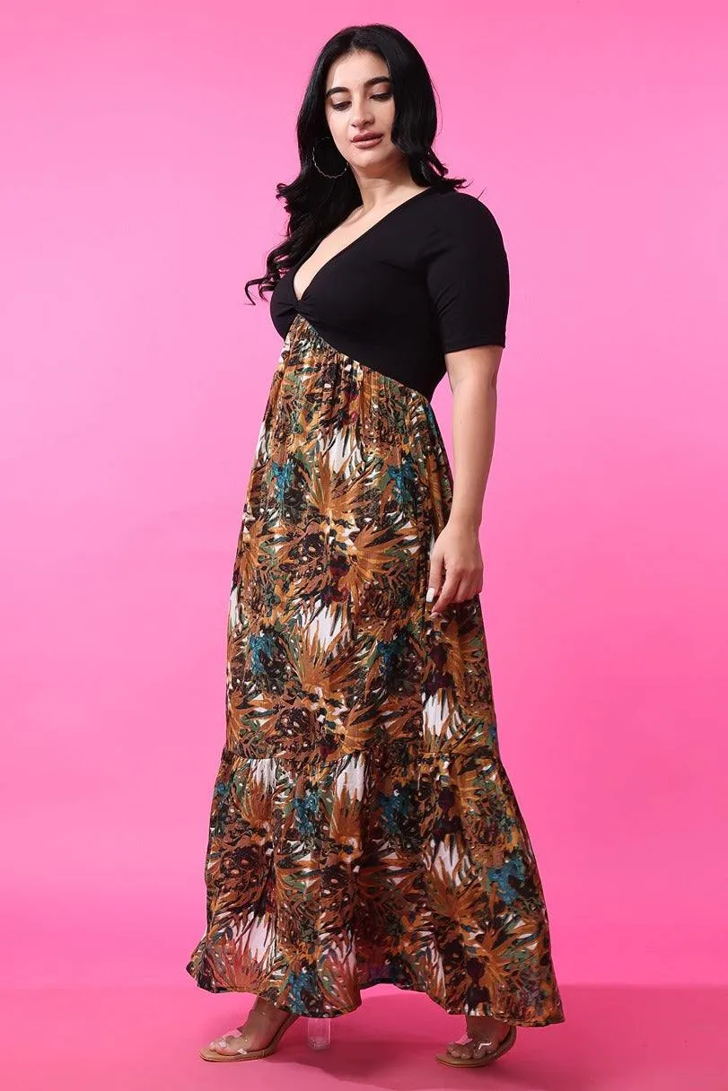 Black & Brown Jungle Printed Dress