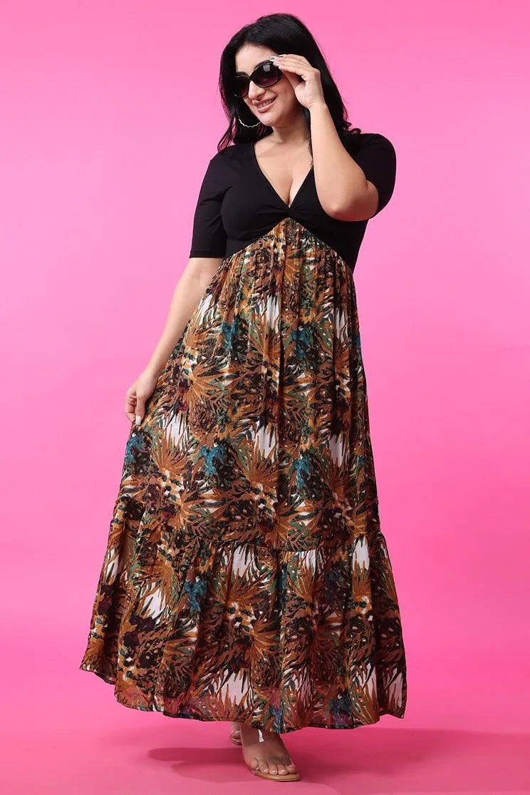 Black & Brown Jungle Printed Dress