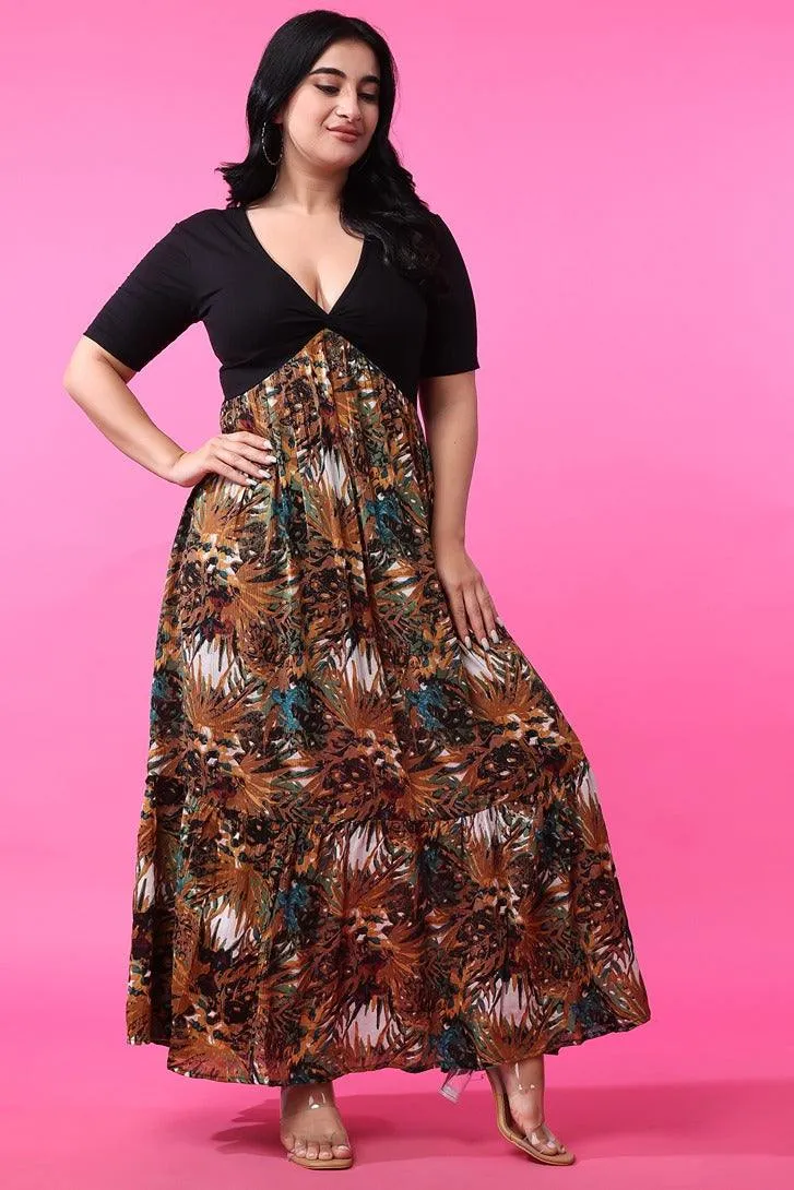 Black & Brown Jungle Printed Dress