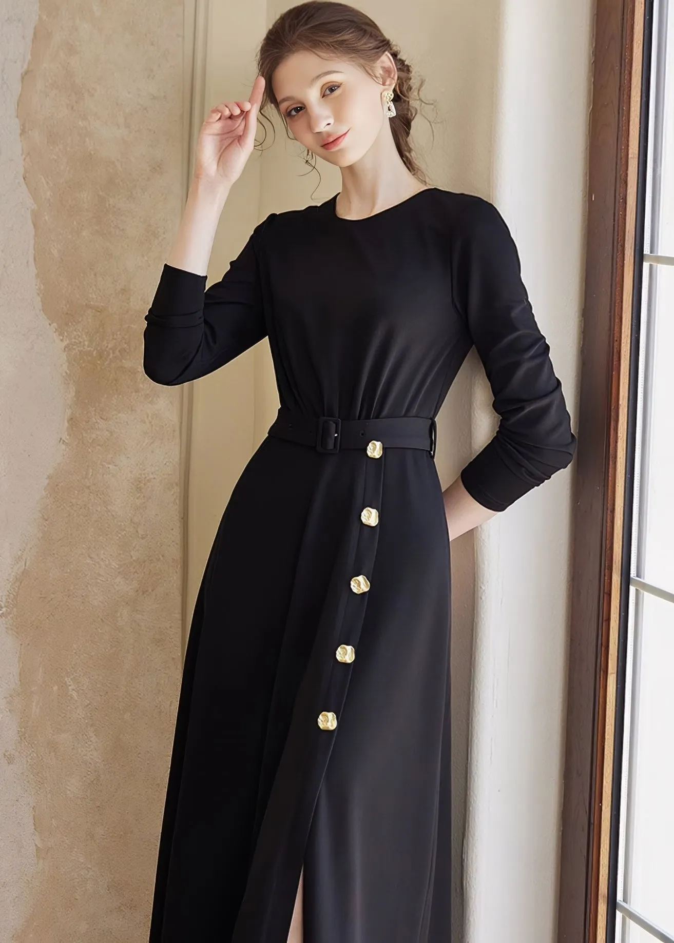 BLACK KNIT SLIM DRESS