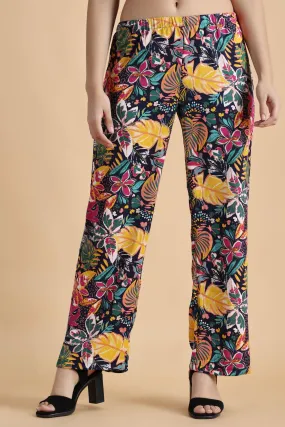 Black Multicolored Floral Printed Pyjama