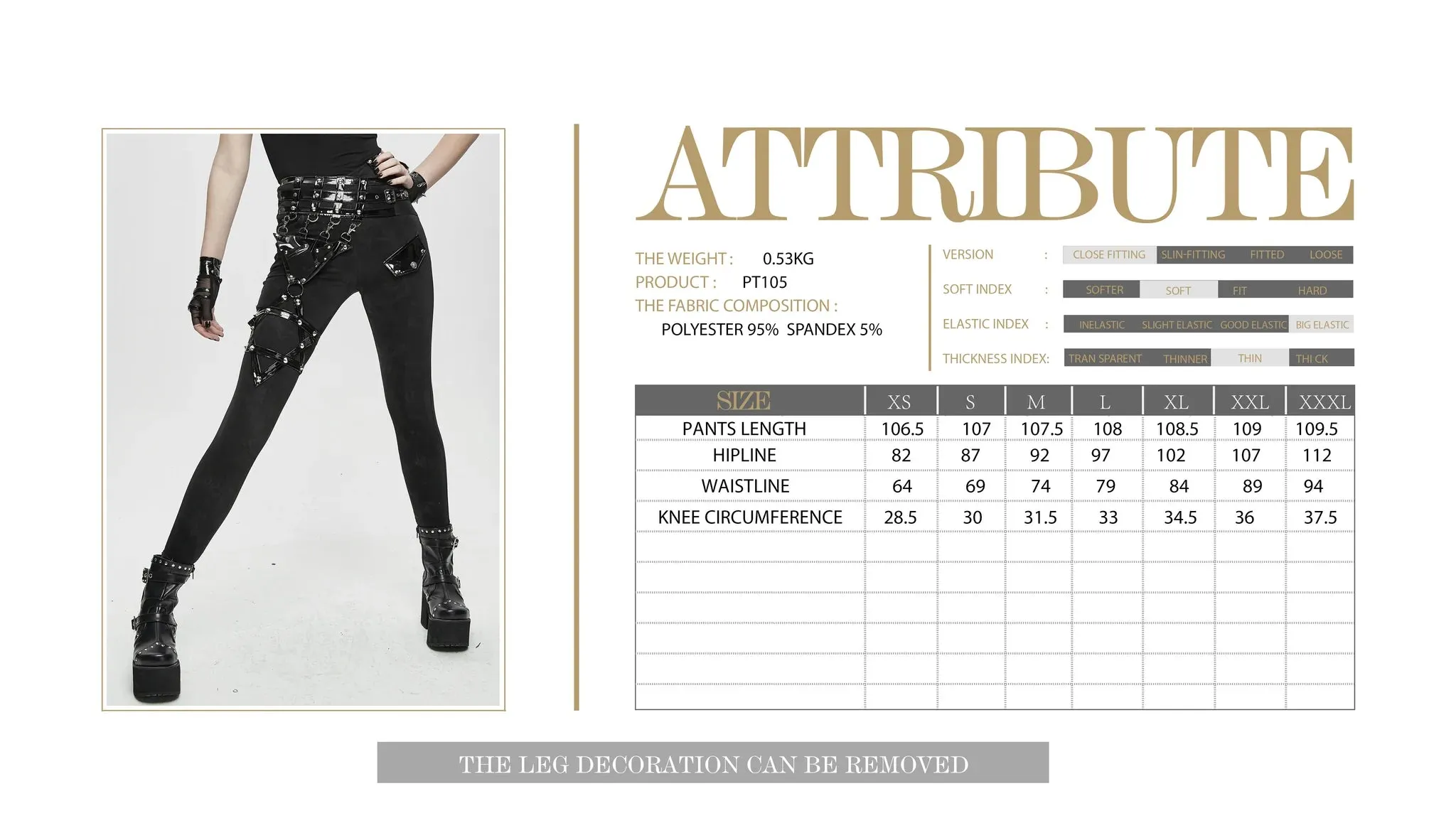 Black Pants w/ Vegan Patent Leather Straps and Removable Hexagram Thigh Detail