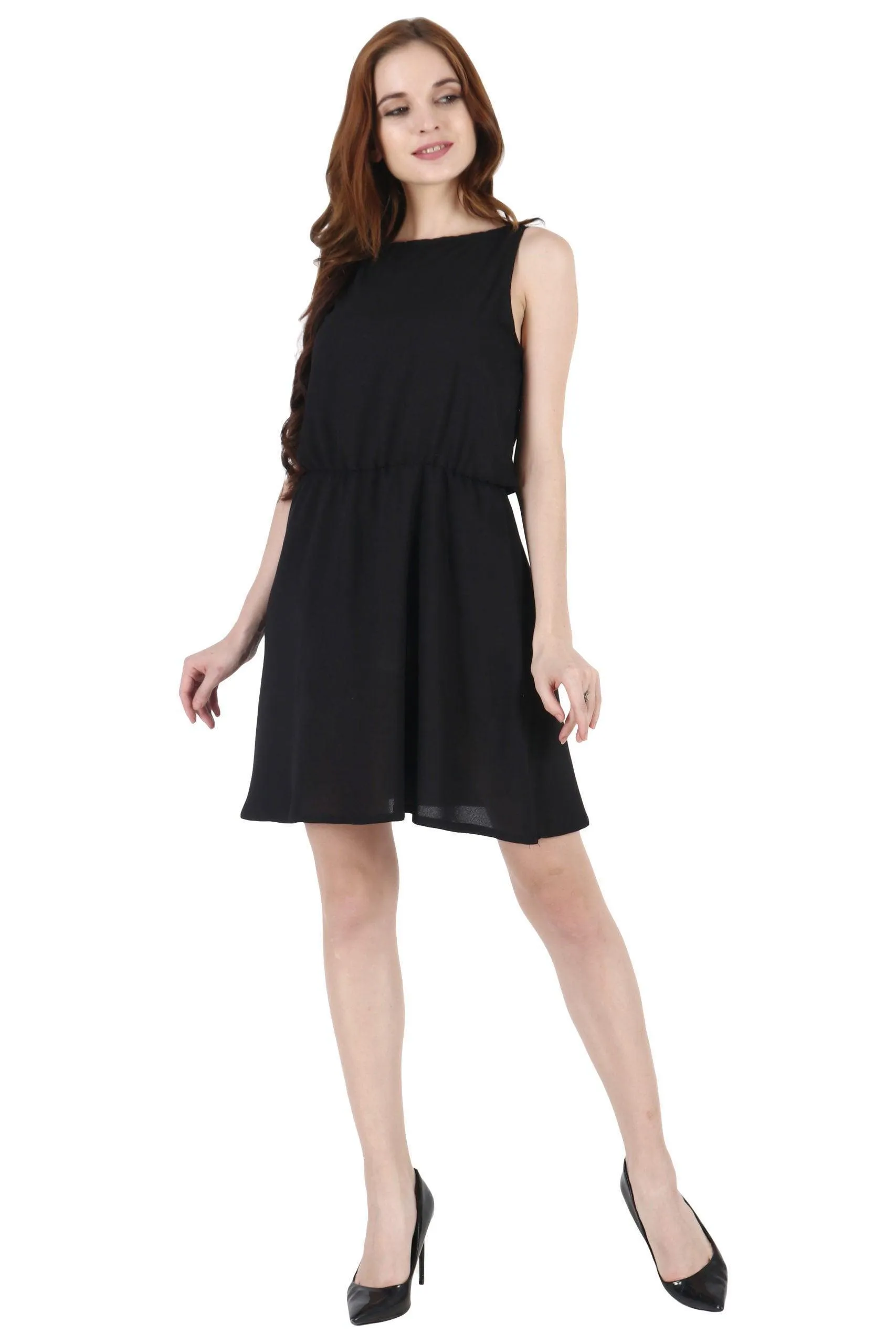 Black Solid Sleeveless Dress