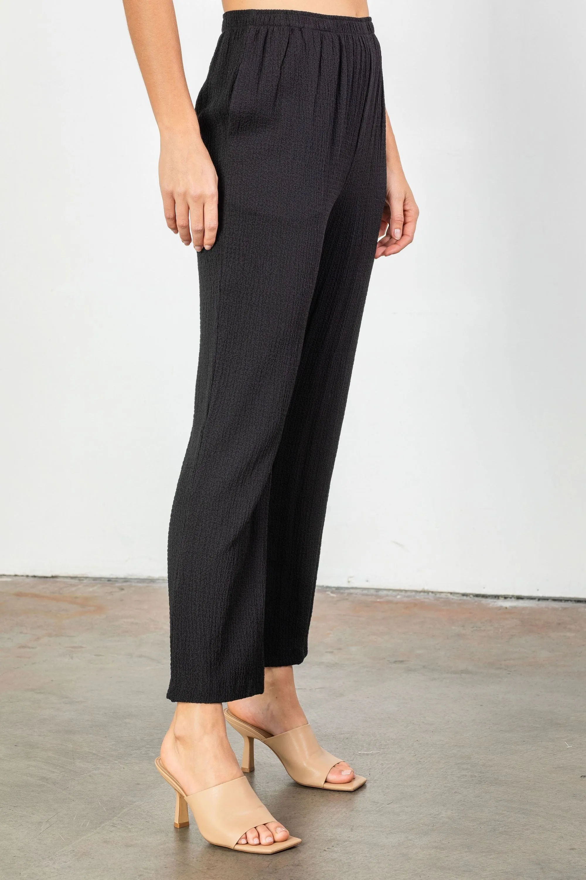 Black Straight Leg Textured Pants