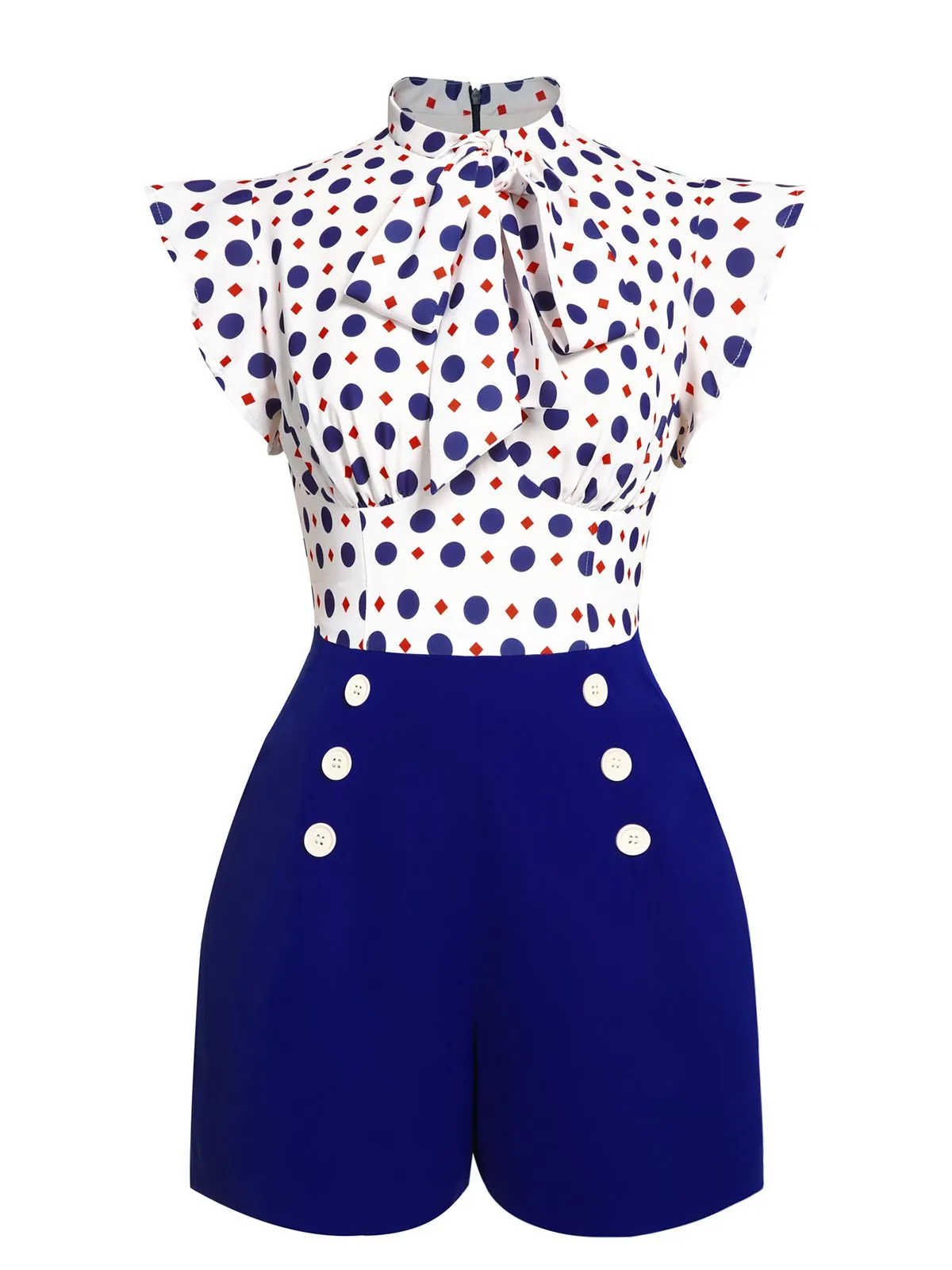 Blue 1950s Polka Dot Buttoned Romper