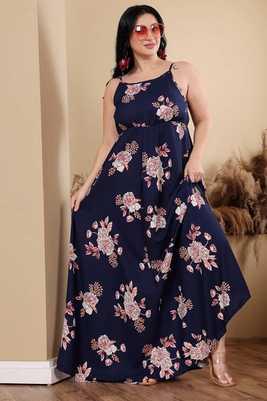 Blue & Red Floral Printed Maxi Dress