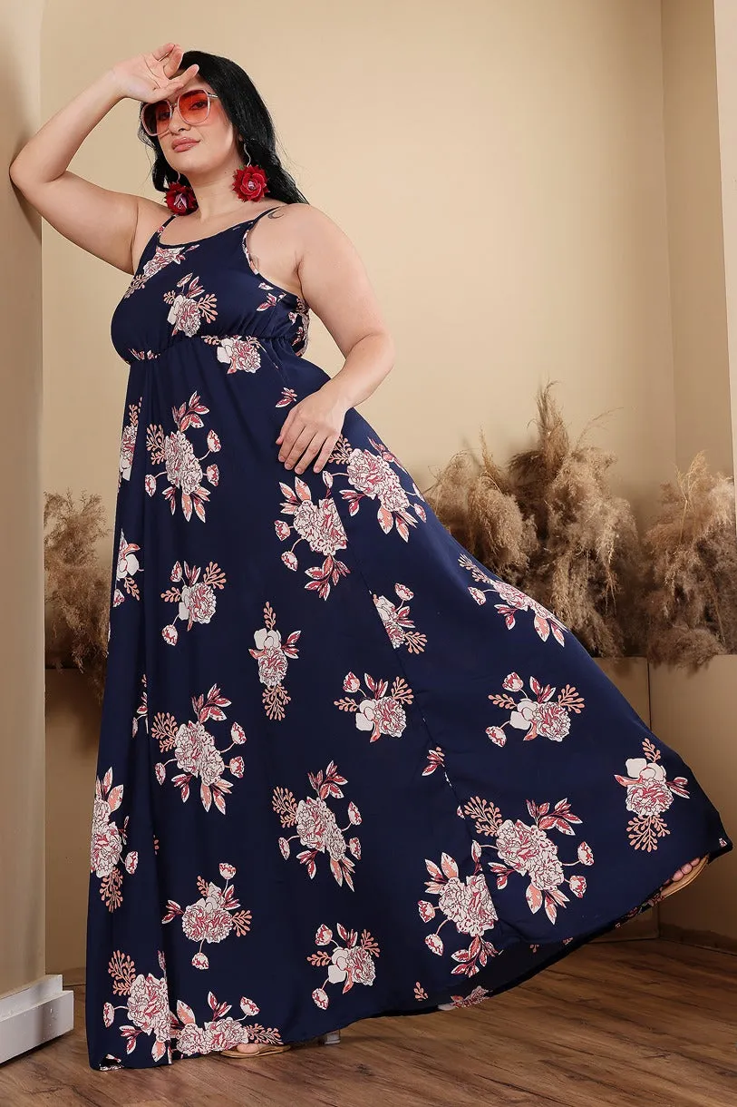 Blue & Red Floral Printed Maxi Dress