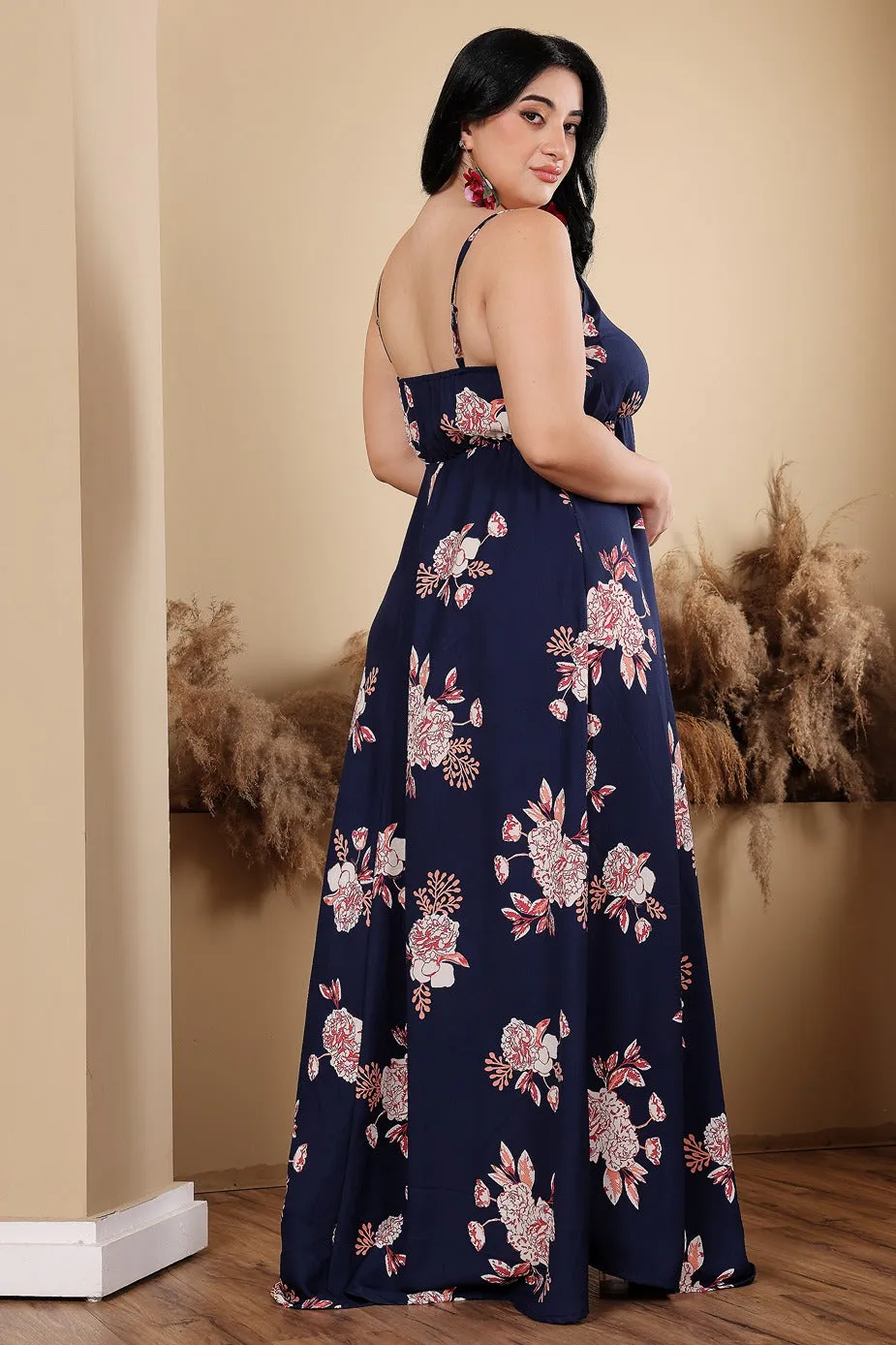 Blue & Red Floral Printed Maxi Dress