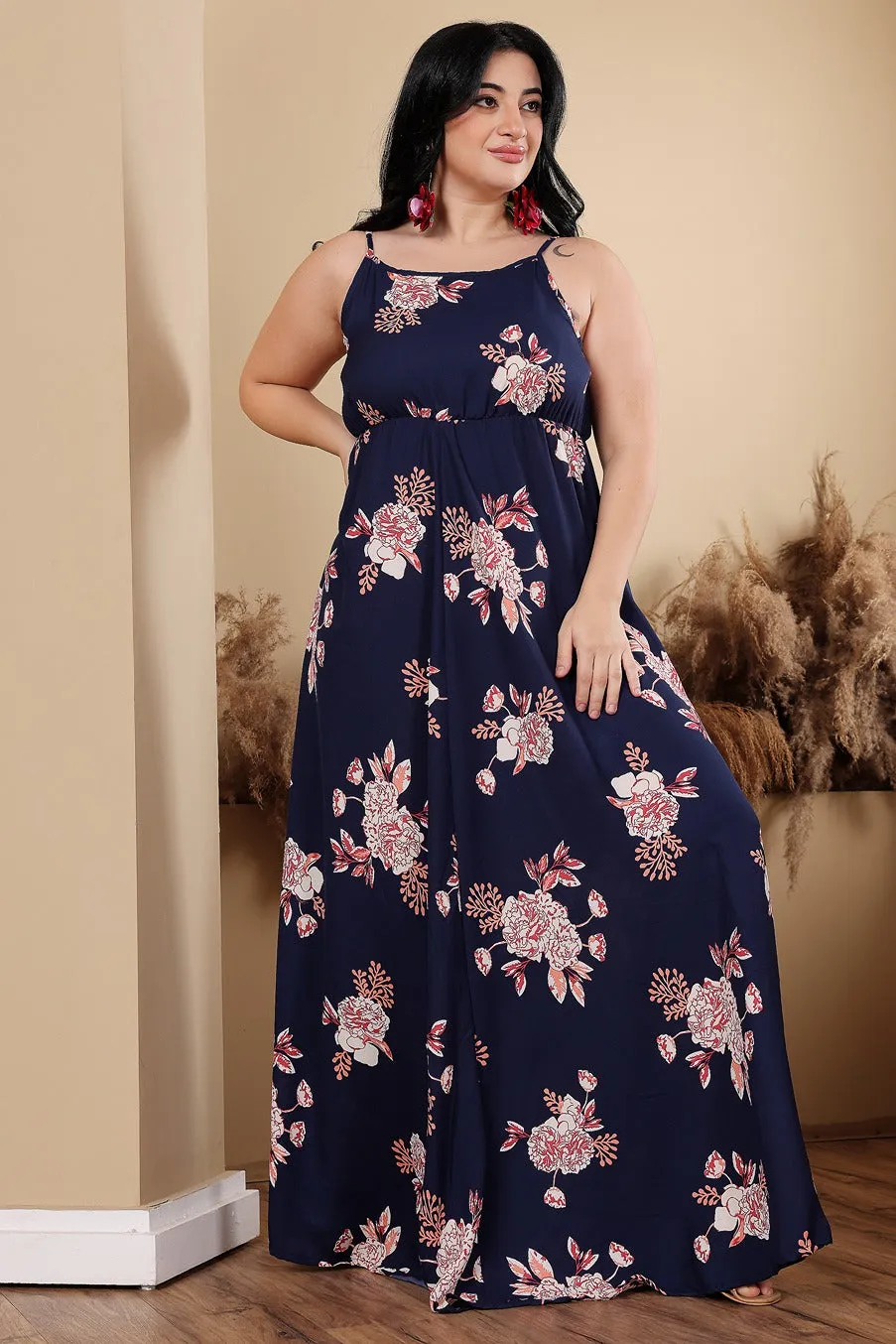 Blue & Red Floral Printed Maxi Dress