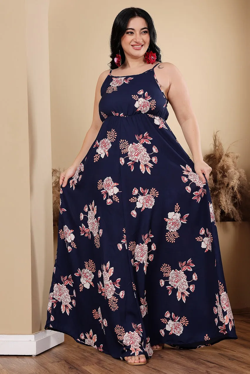 Blue & Red Floral Printed Maxi Dress