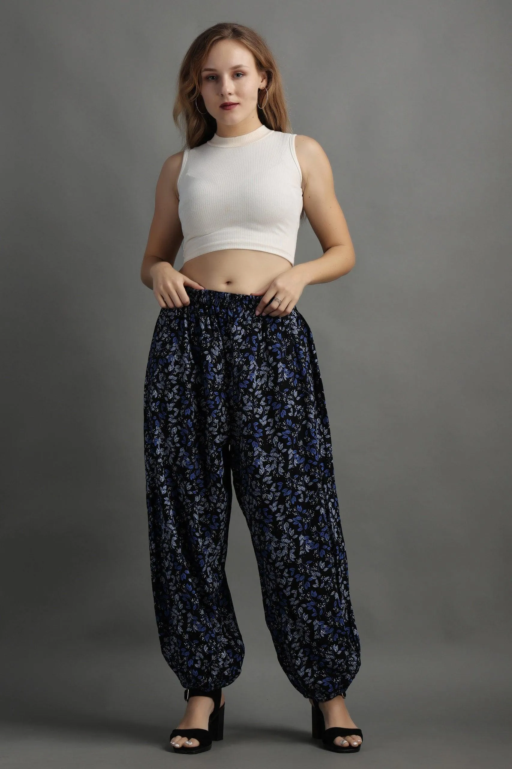 Blue Floral Printed Harem Pants