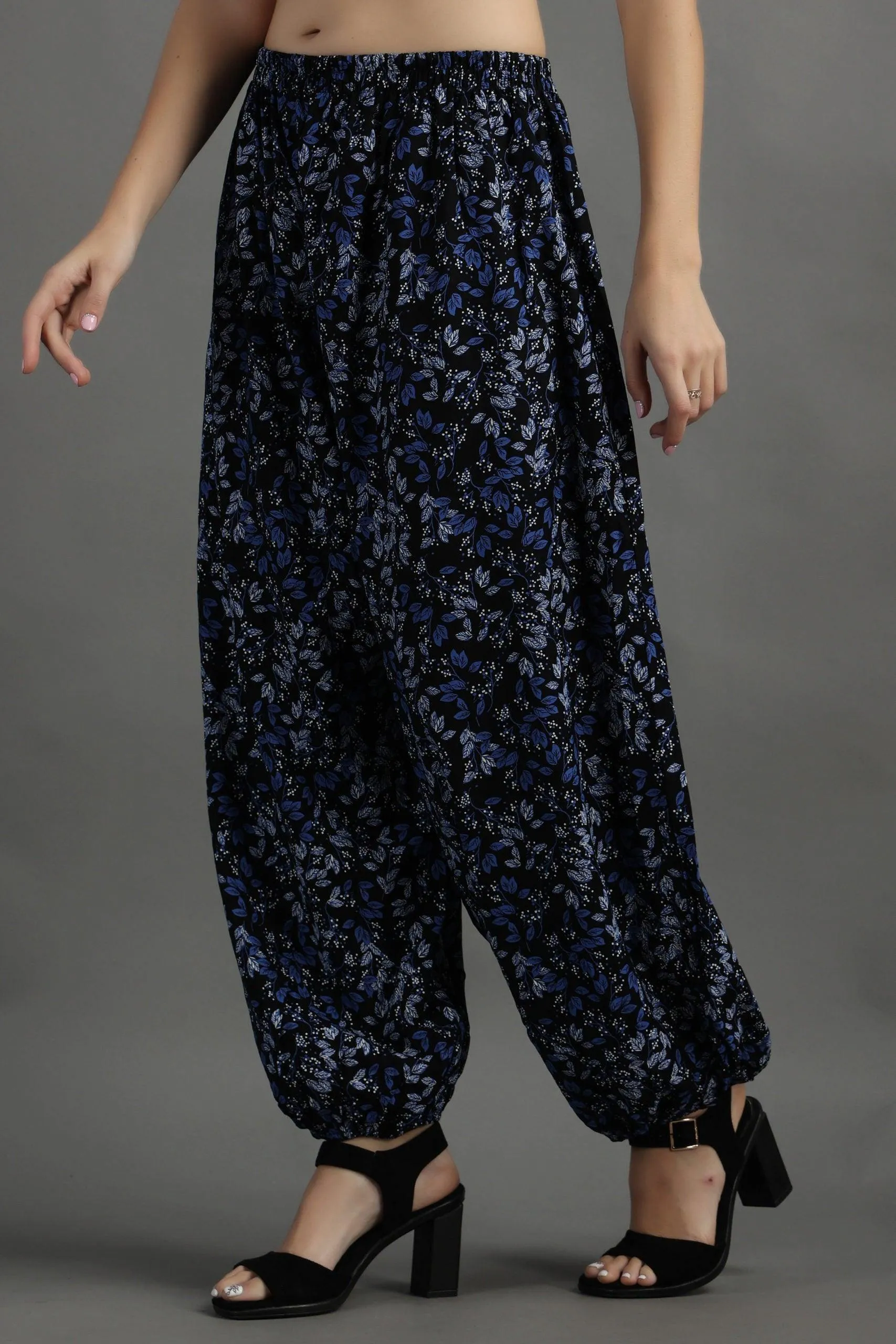 Blue Floral Printed Harem Pants