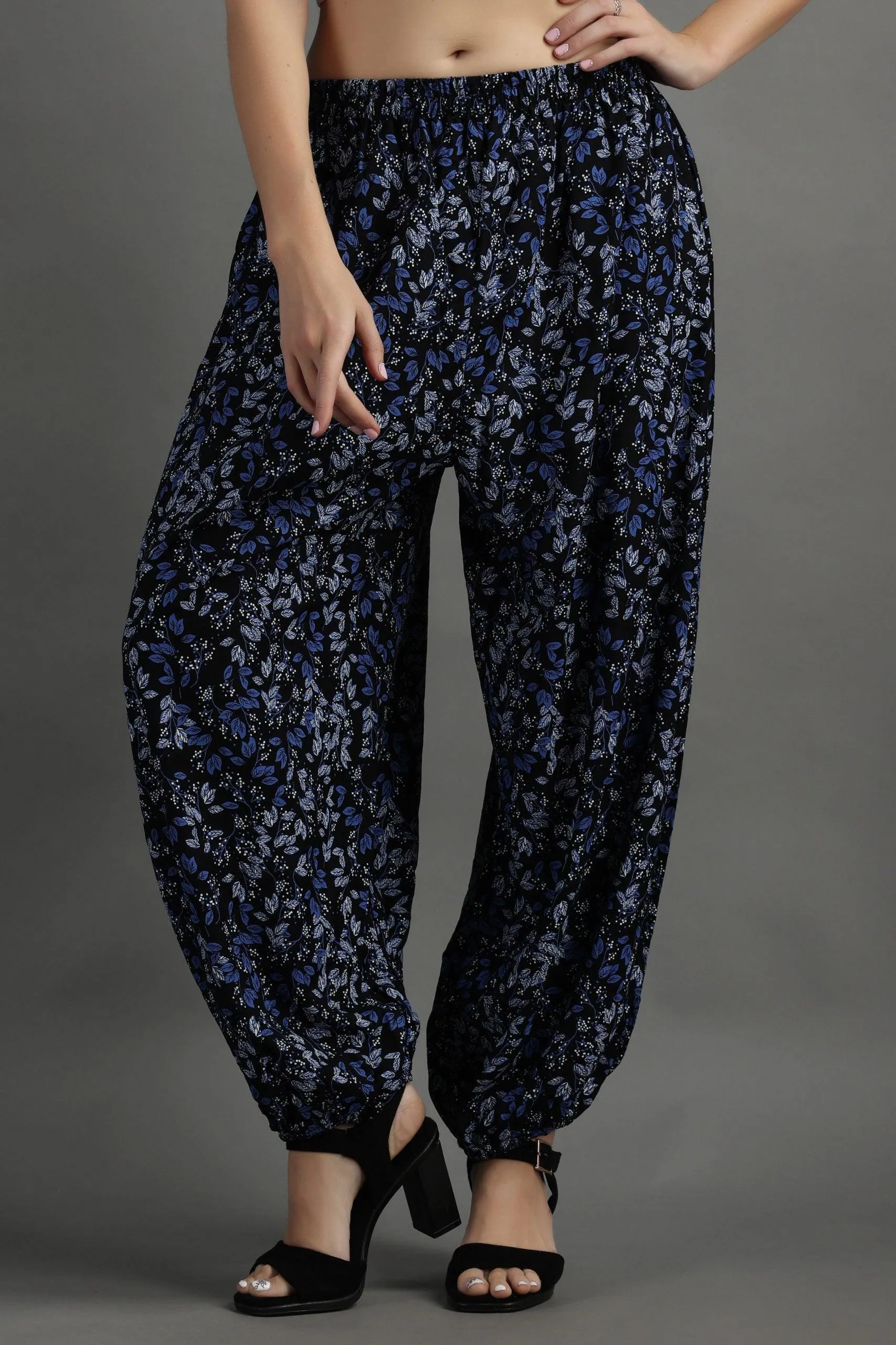 Blue Floral Printed Harem Pants