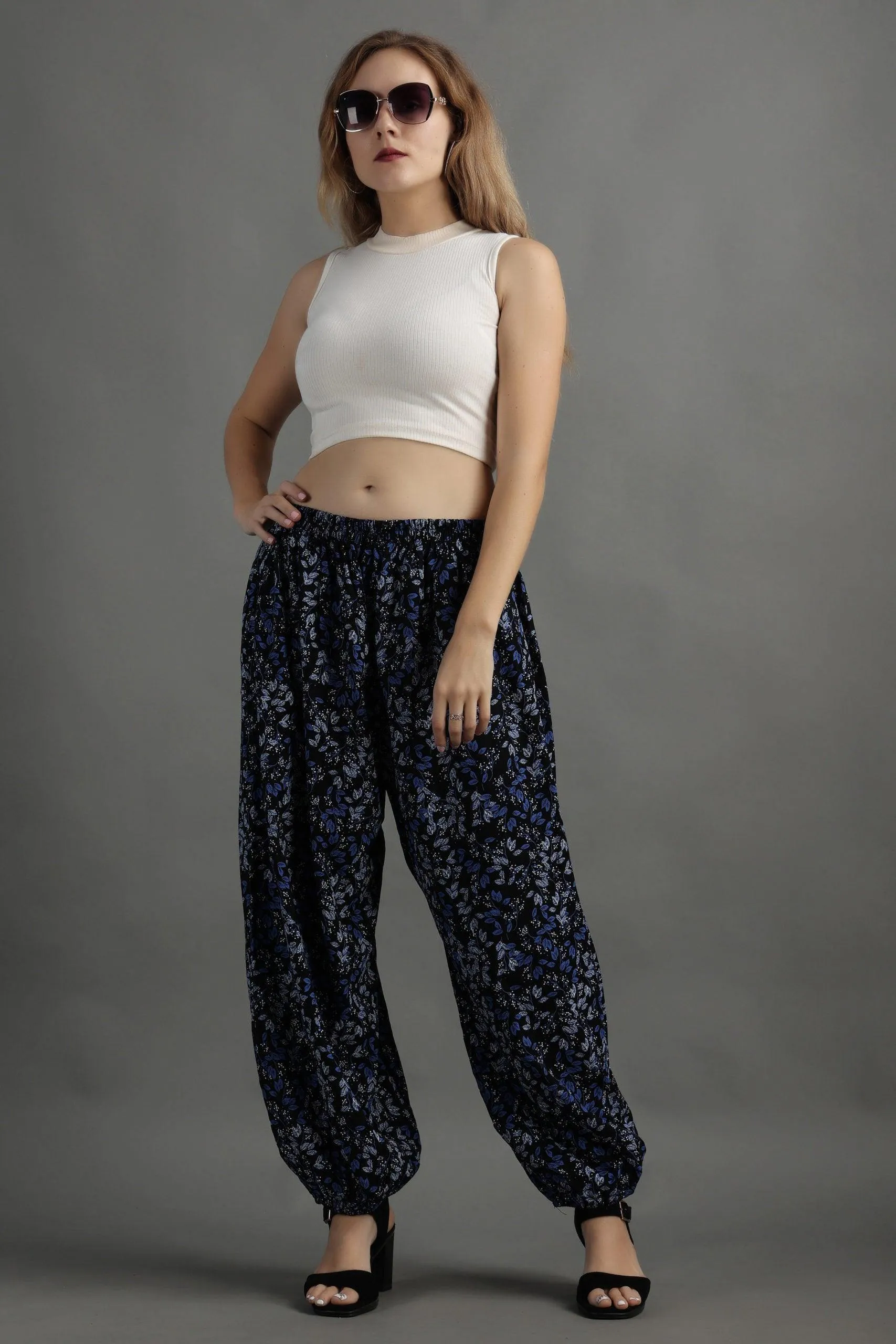 Blue Floral Printed Harem Pants