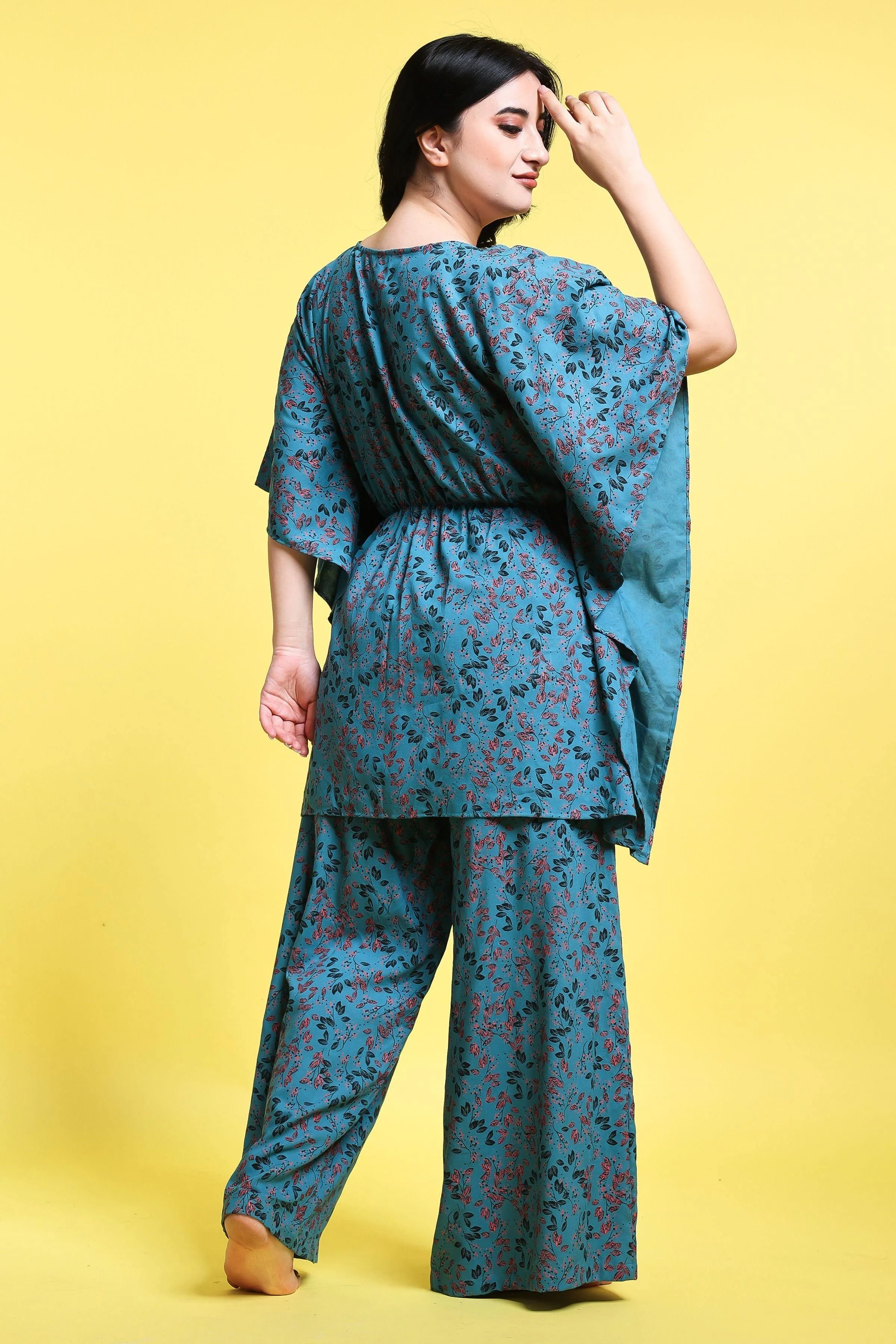 Blue Floral Printed Kaftan Set