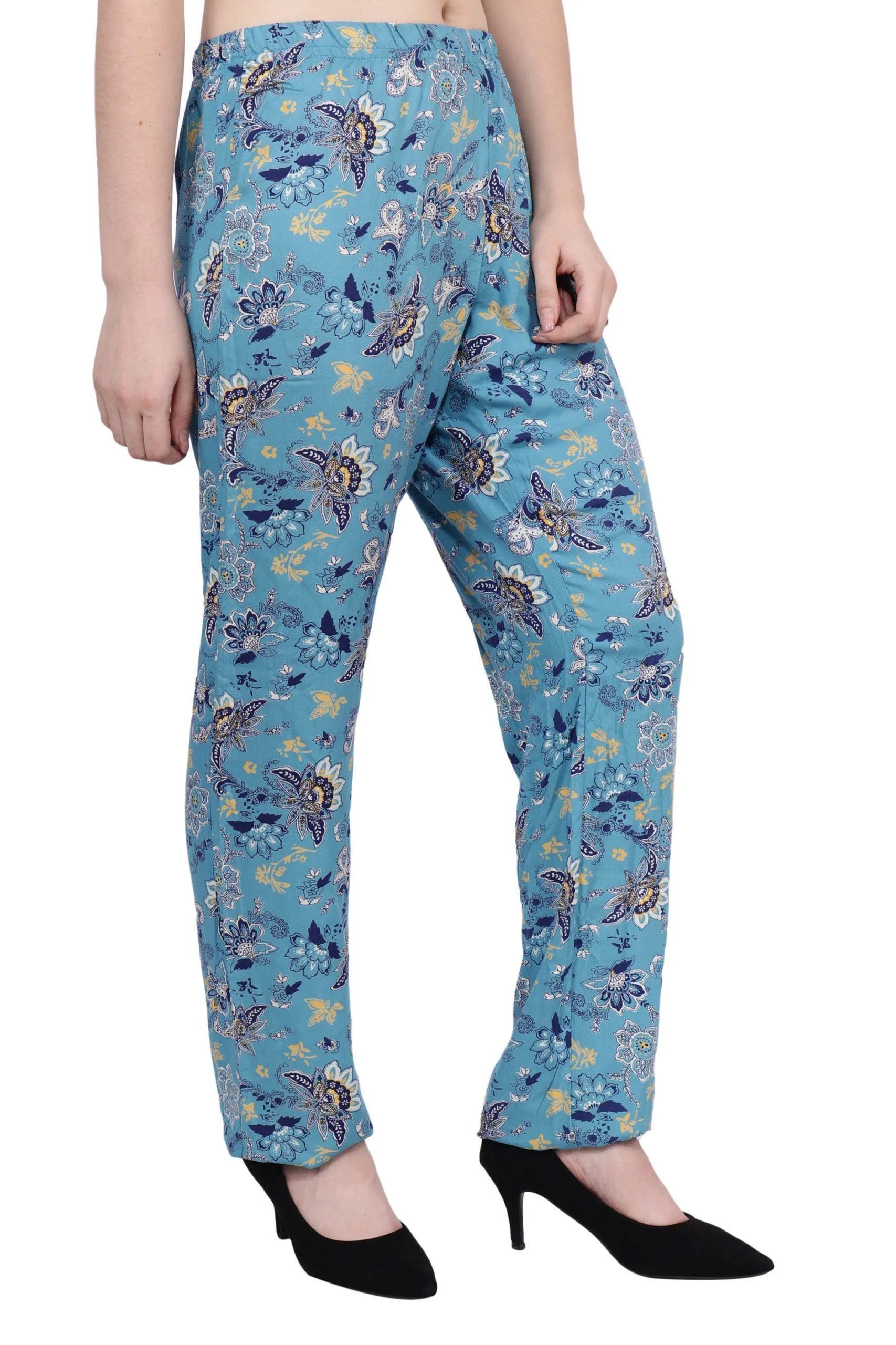 Blue Floral Printed Trousers