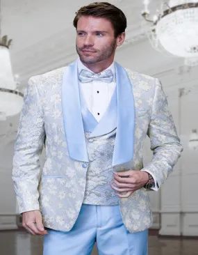 Blue Prom Suit - Blue Homecoming Outfits For Guys Sky Blue and Gold Floral Paisley