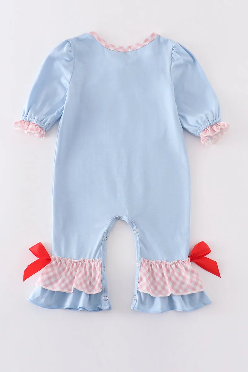 Blue valentine puppy heart applique girl romper