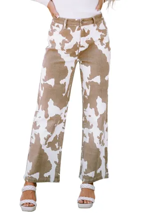 Brown and White Cow Print Pants