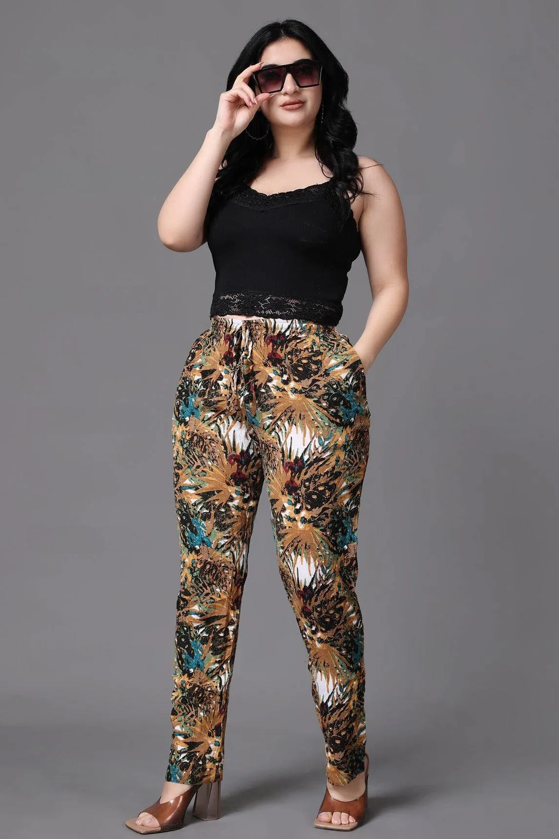 Brown Jungle Printed Pants