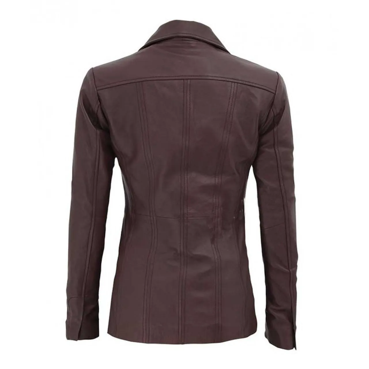 Brown Three Button Closure Leather Blazer for Women