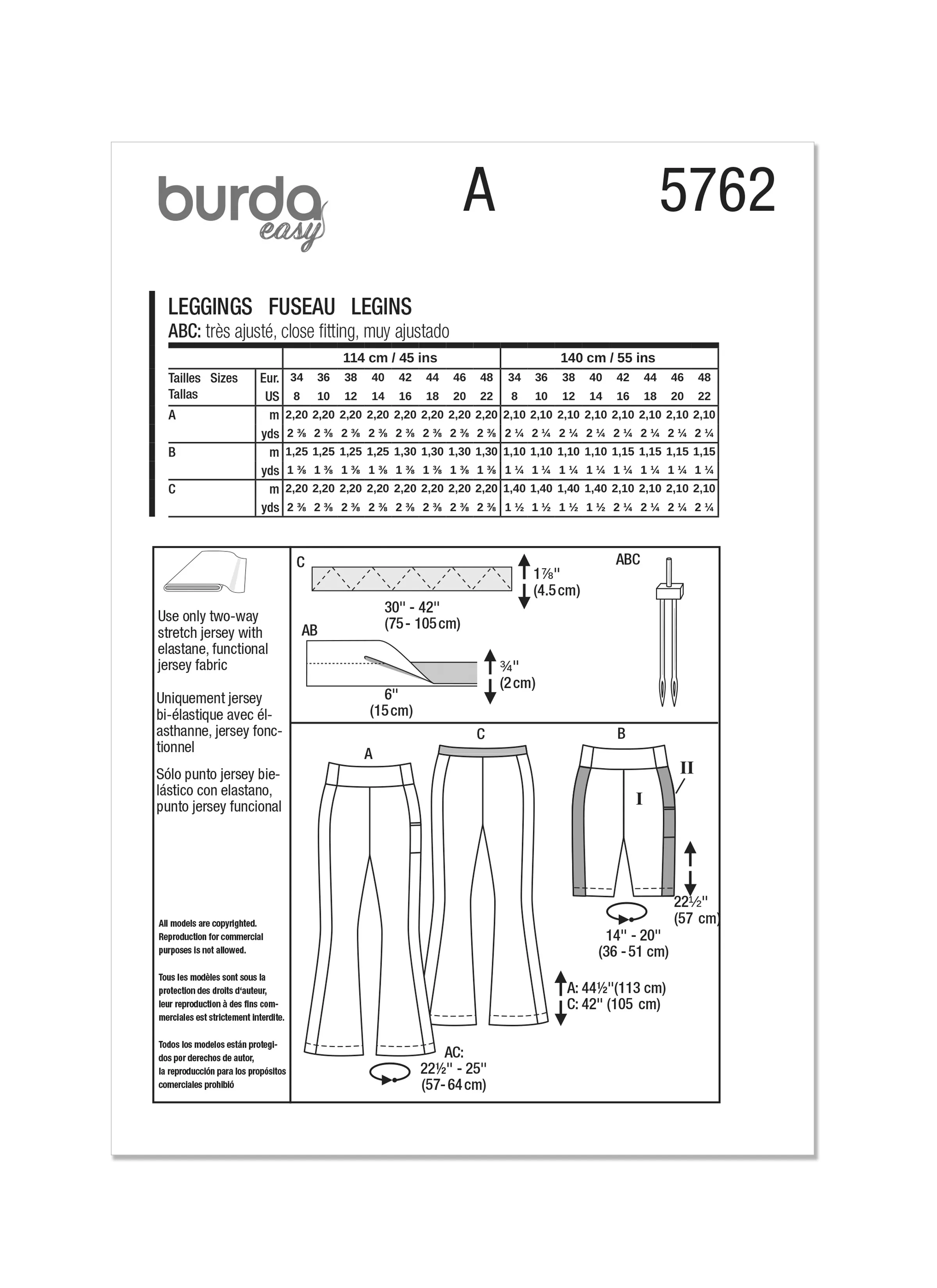 Burda Style Pattern 5762 Misses' Leggings