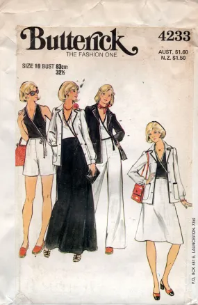 Butterick 4233 Womens Halter Top Shorts Jacket Pants & Maxi Skirt 1970s Vintage Sewing Pattern Size 10 UNCUT Factory Folded