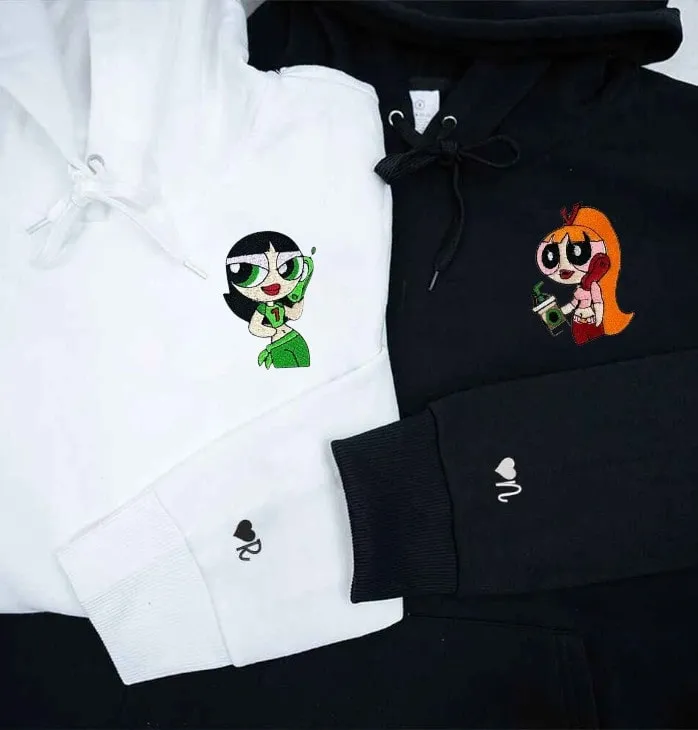 Cartoon Duo Matching Couple Hoodies - Custom Embroidered Sweatshirts For Couples