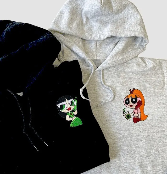 Cartoon Duo Matching Couple Hoodies - Custom Embroidered Sweatshirts For Couples