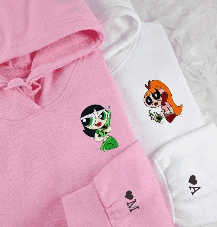 Cartoon Duo Matching Couple Hoodies - Custom Embroidered Sweatshirts For Couples