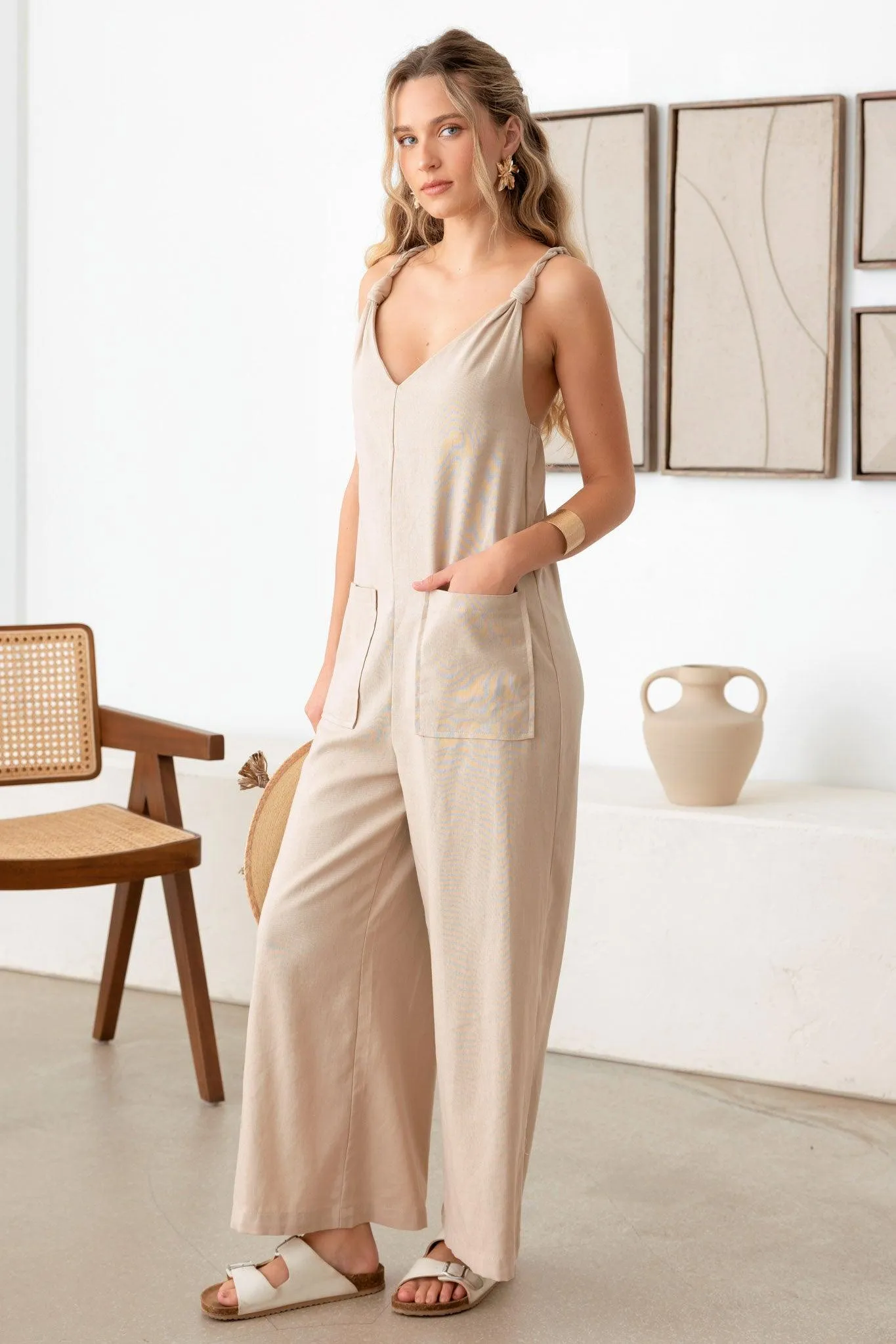 Casual Lose Sleeveless Rope Strap Halter Jumpsuit