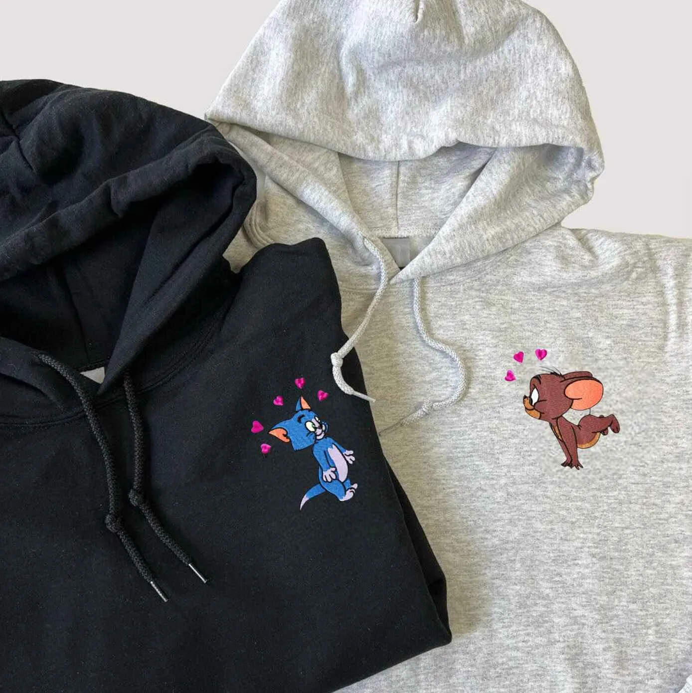 Cat and Mouse Couple Sweatshirts - Personalized Embroidered Hoodies For Couples