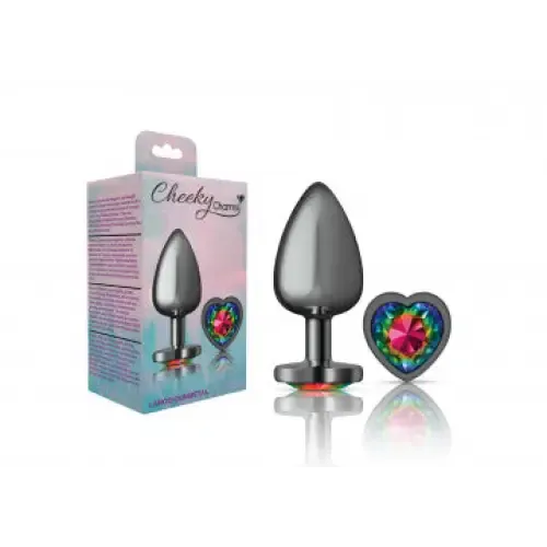 Cheeky Charms Heart Rainbow Large Gunmetal Butt Plug