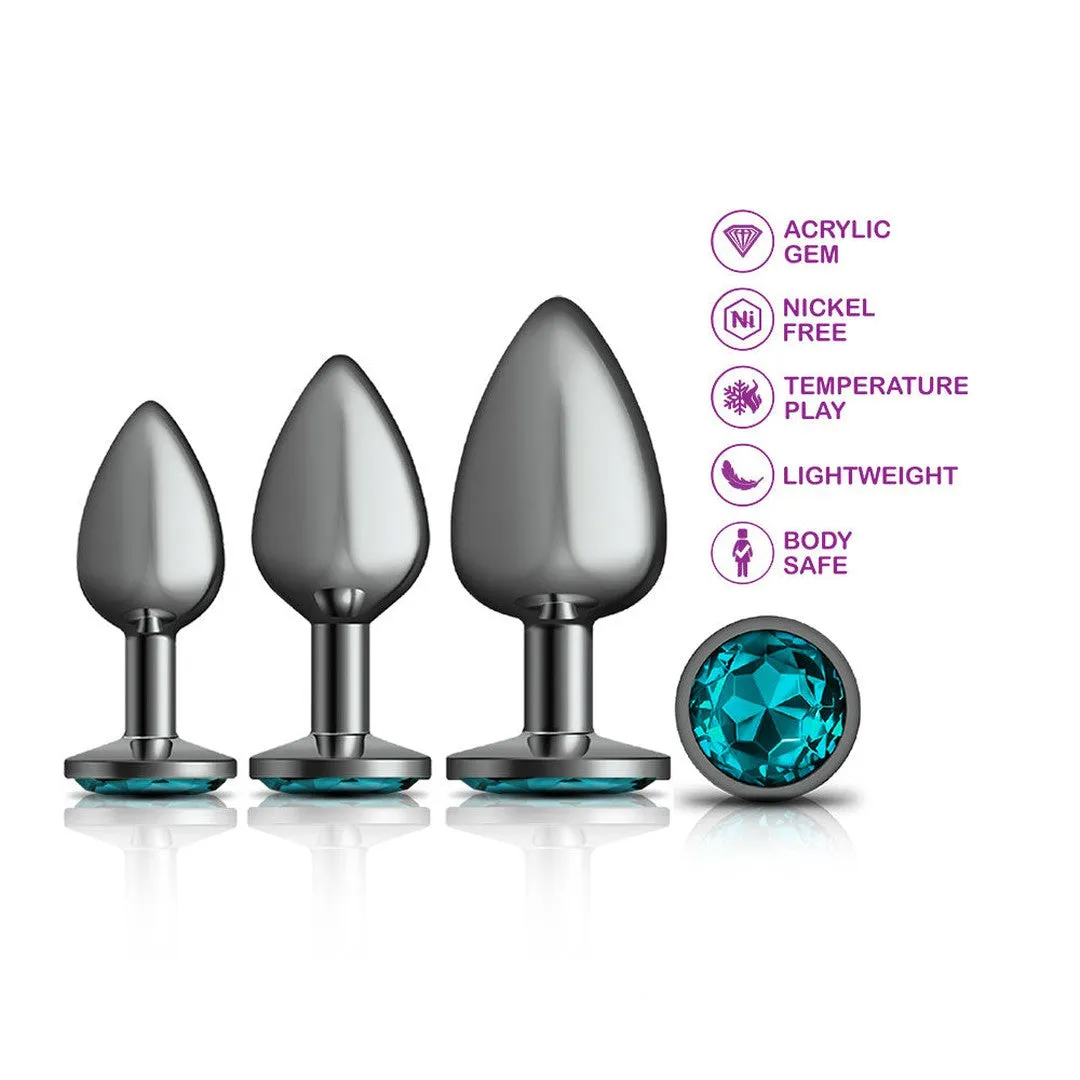 Cheeky Charms Metal Butt Plug Gunmetal Anal Trainer Kit - Teal