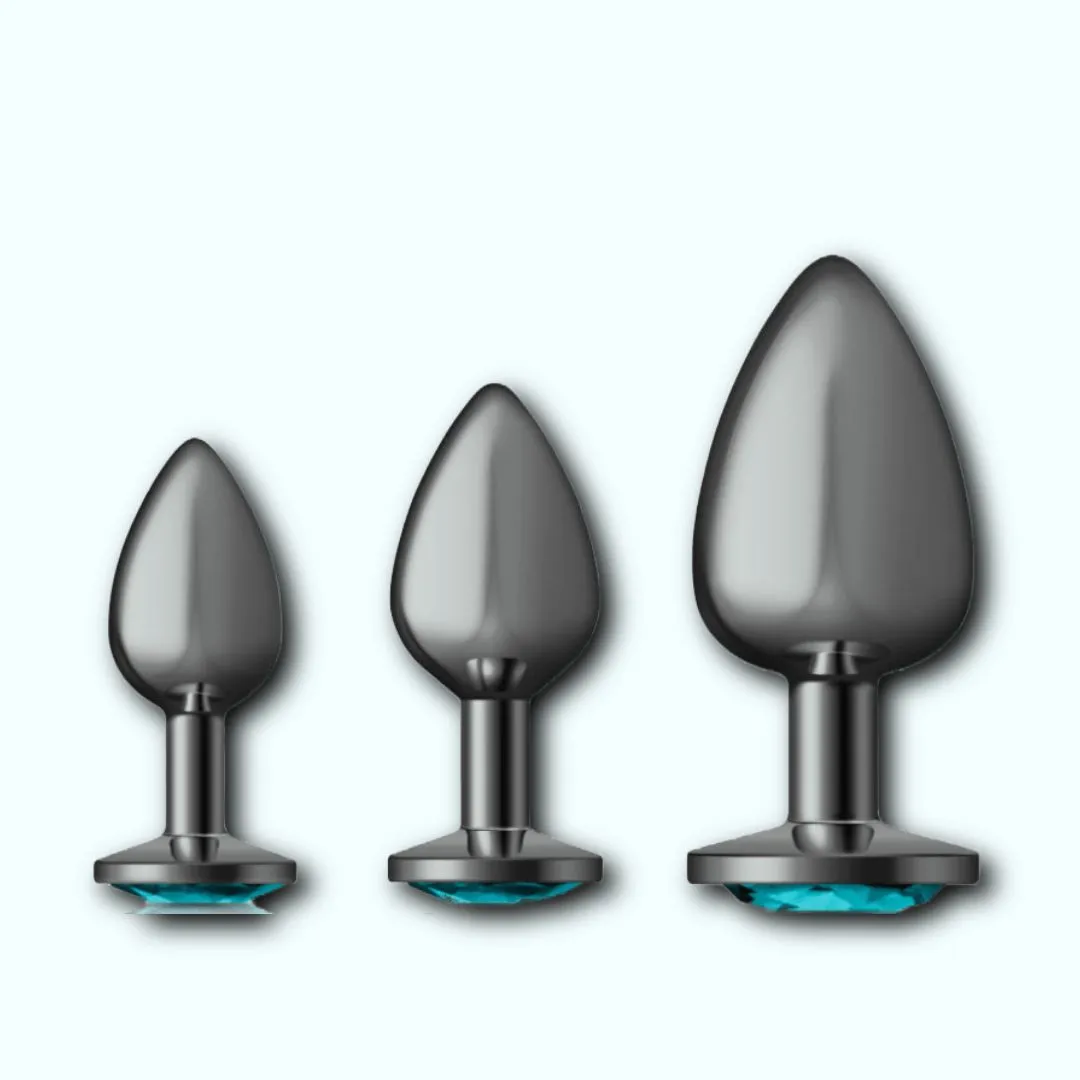 Cheeky Charms Metal Butt Plug Gunmetal Anal Trainer Kit - Teal