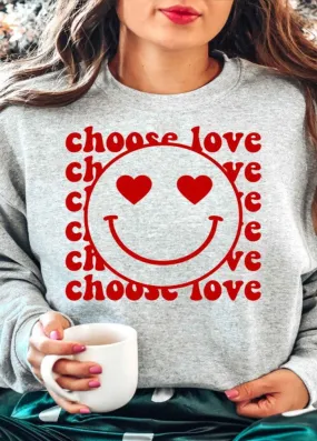 Choose Love Smiley Graphic Sweatshirt - Grey