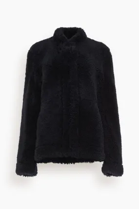 Cinched Shearling Jacket in Navy