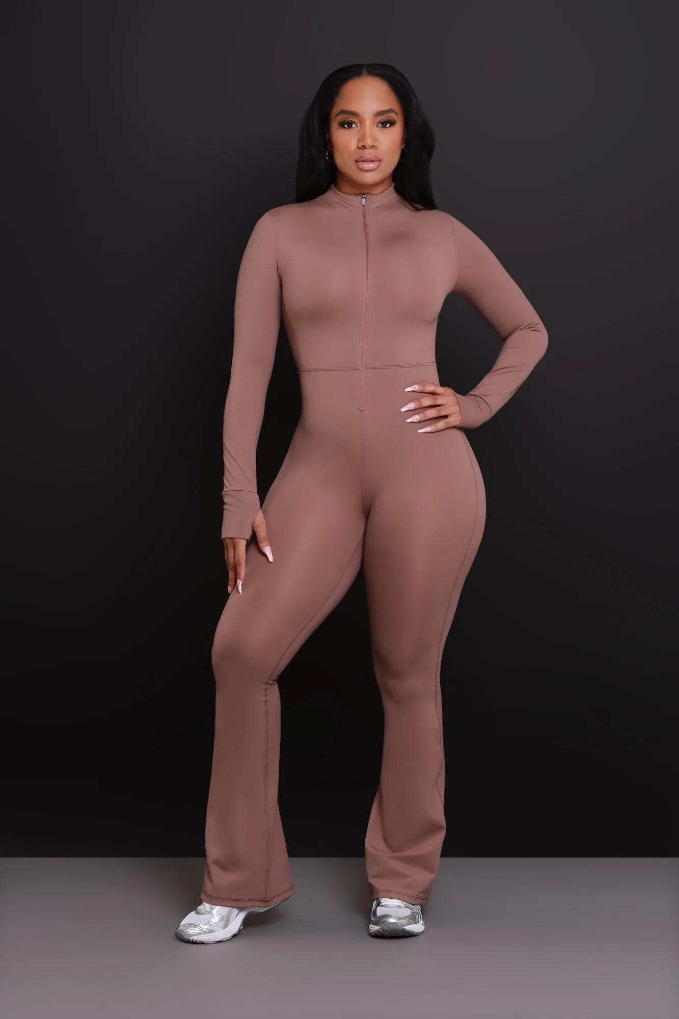 Code Black NUW Zip Up Flare Jumpsuit - Cocoa